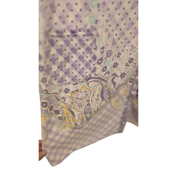 Betsy TW Lavender Button Lounge Dress With Paisley & Gingham Print Short 2XL - Picture 3 of 7